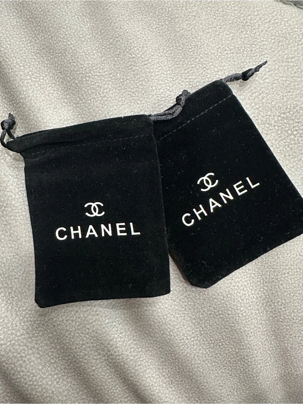Two Chanel Faux Suede Drawstring Pouch Jewelry dust Bags